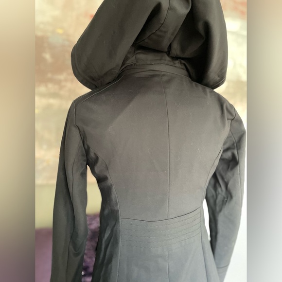 Karl Lagerfeld Paris black trench coat, removable hood & silver hardware size XS - Picture 8 of 17